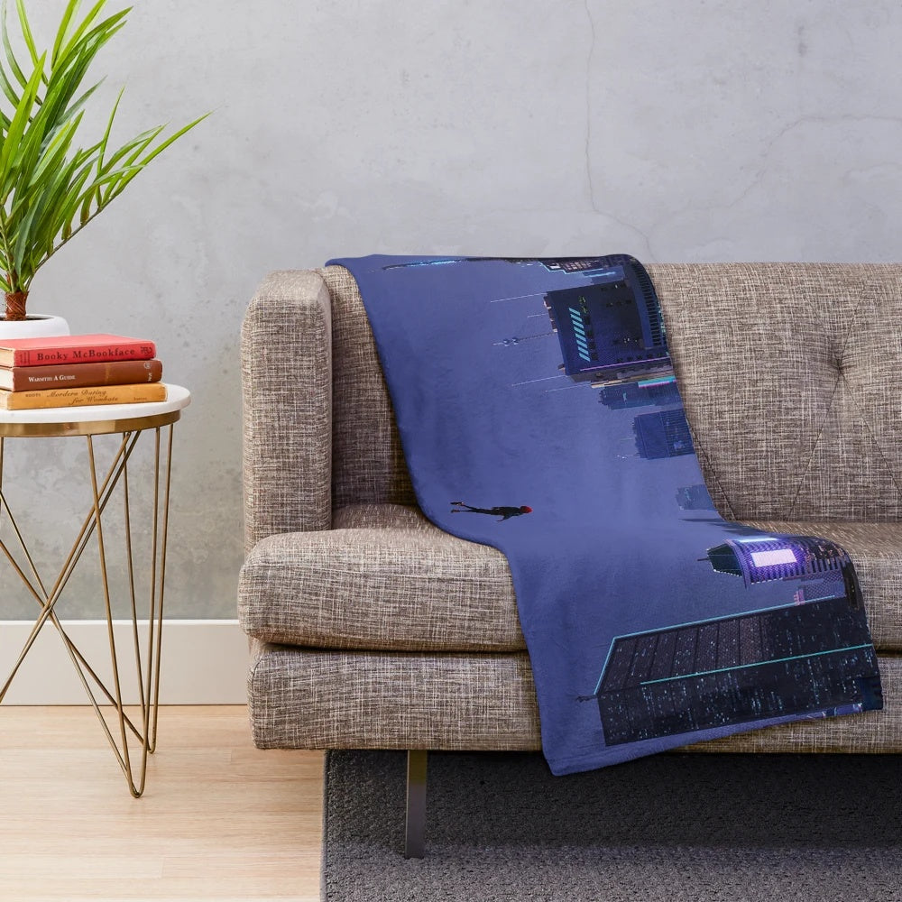 Plush blanket with a stylized spider-man/spider-verse design