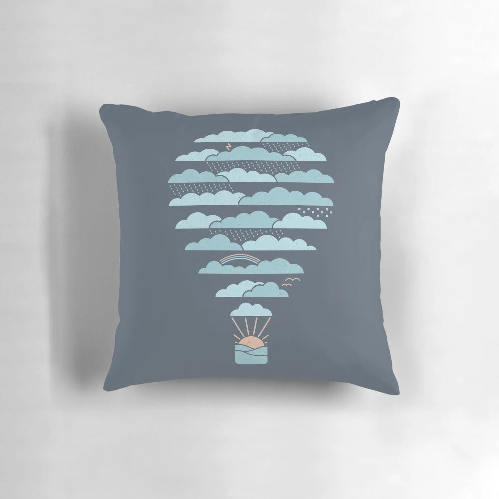 Minimalist weather balloon graphic printed on soft, cloud-like pillow