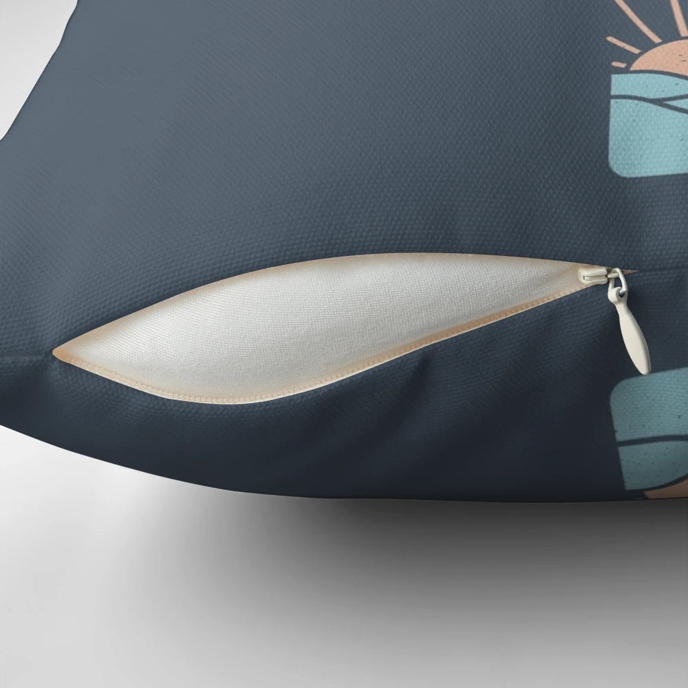 Minimalist weather balloon graphic printed on soft, cloud-like pillow