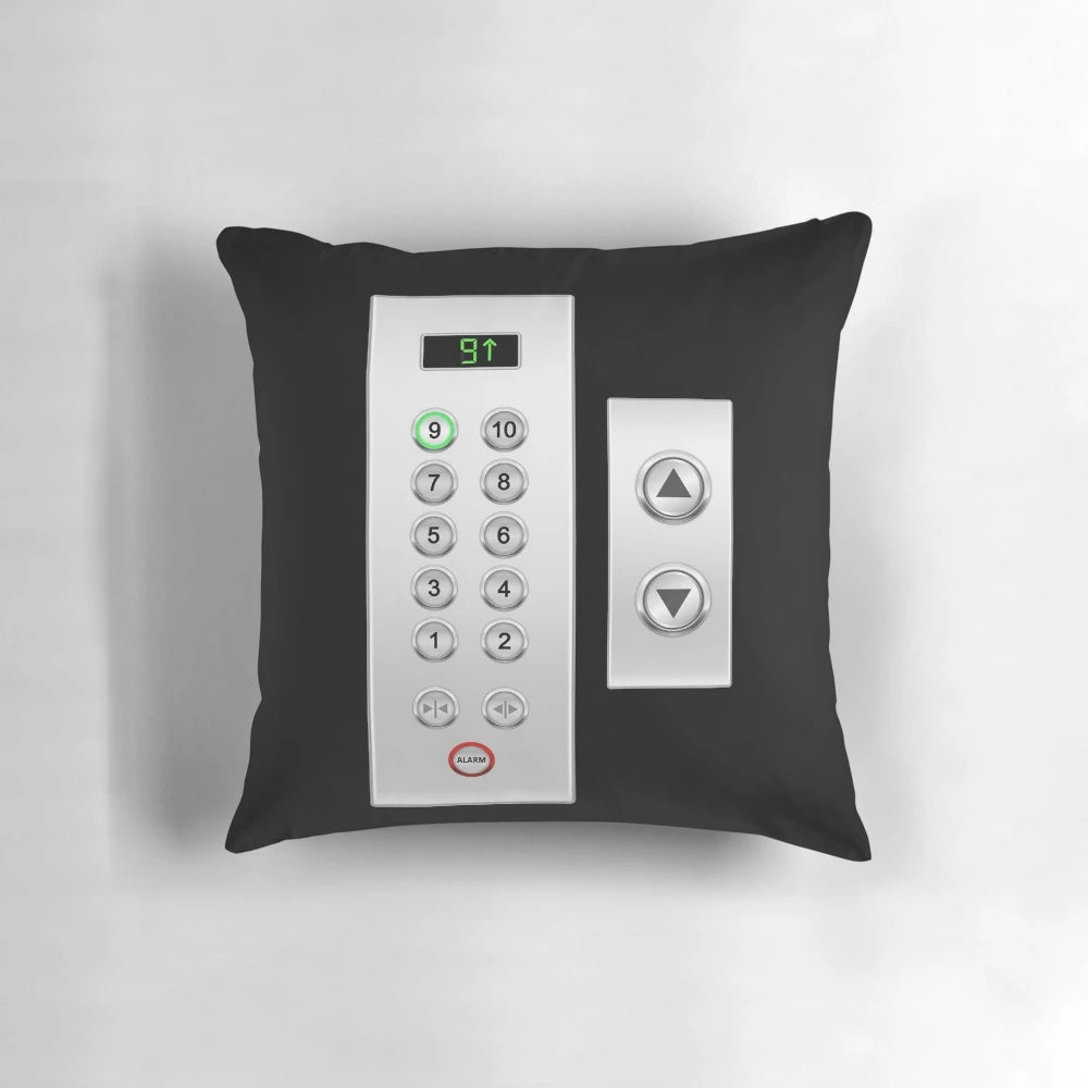 Elevator buttons-shaped pillow, a fun and decorative accent for elevator enthusiasts and home decor.