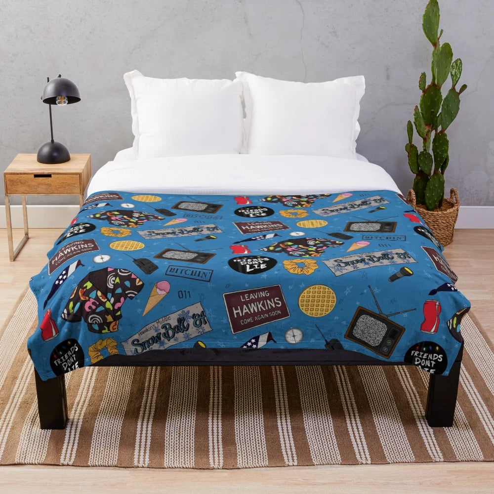 Eleven character collage plush stranger things inspired blanket