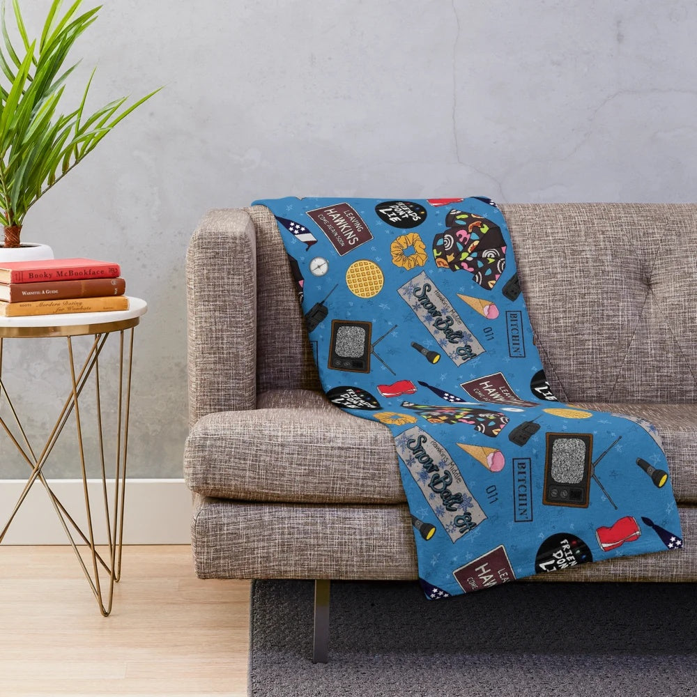 Eleven character collage plush stranger things inspired blanket
