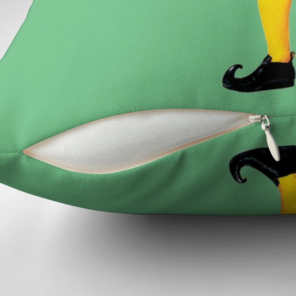 Elf-inspired Christmas pillow with Will Ferrell's character Buddy the Elf in an arms akimbo pose