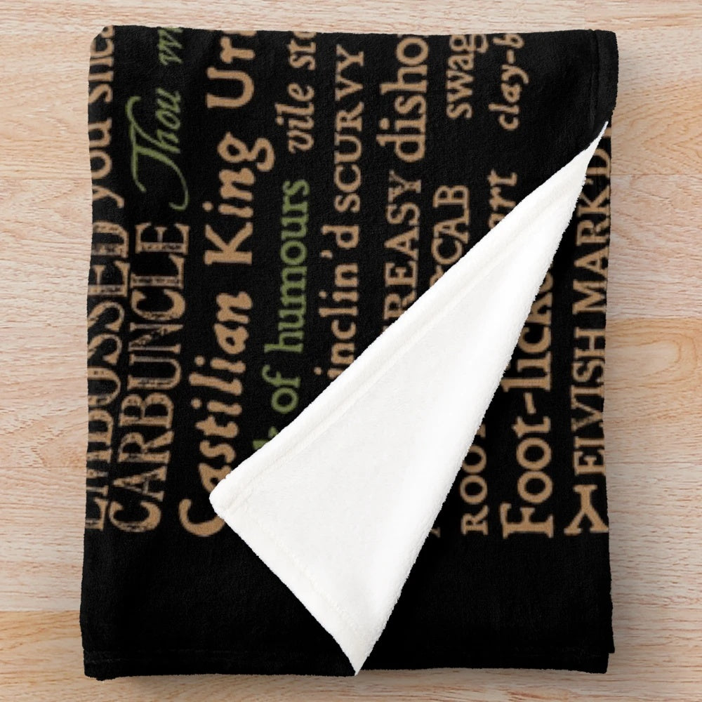 Elizabethan literature-inspired plush blanket with shakespeare insults