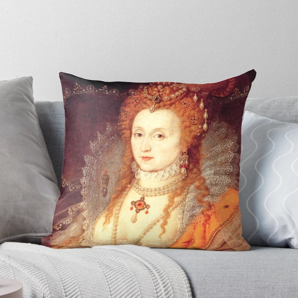 Decorative throw pillow featuring a portrait of Queen Elizabeth I of England