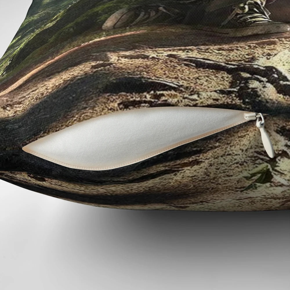 Decorative pillow featuring Ellie from the video game The Last of Us holding a guitar.