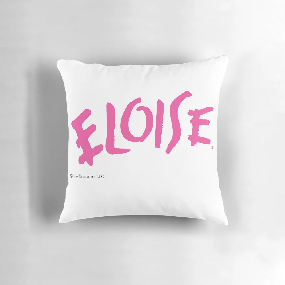 Eloise-themed pink pillow featuring characters from the classic children's book series