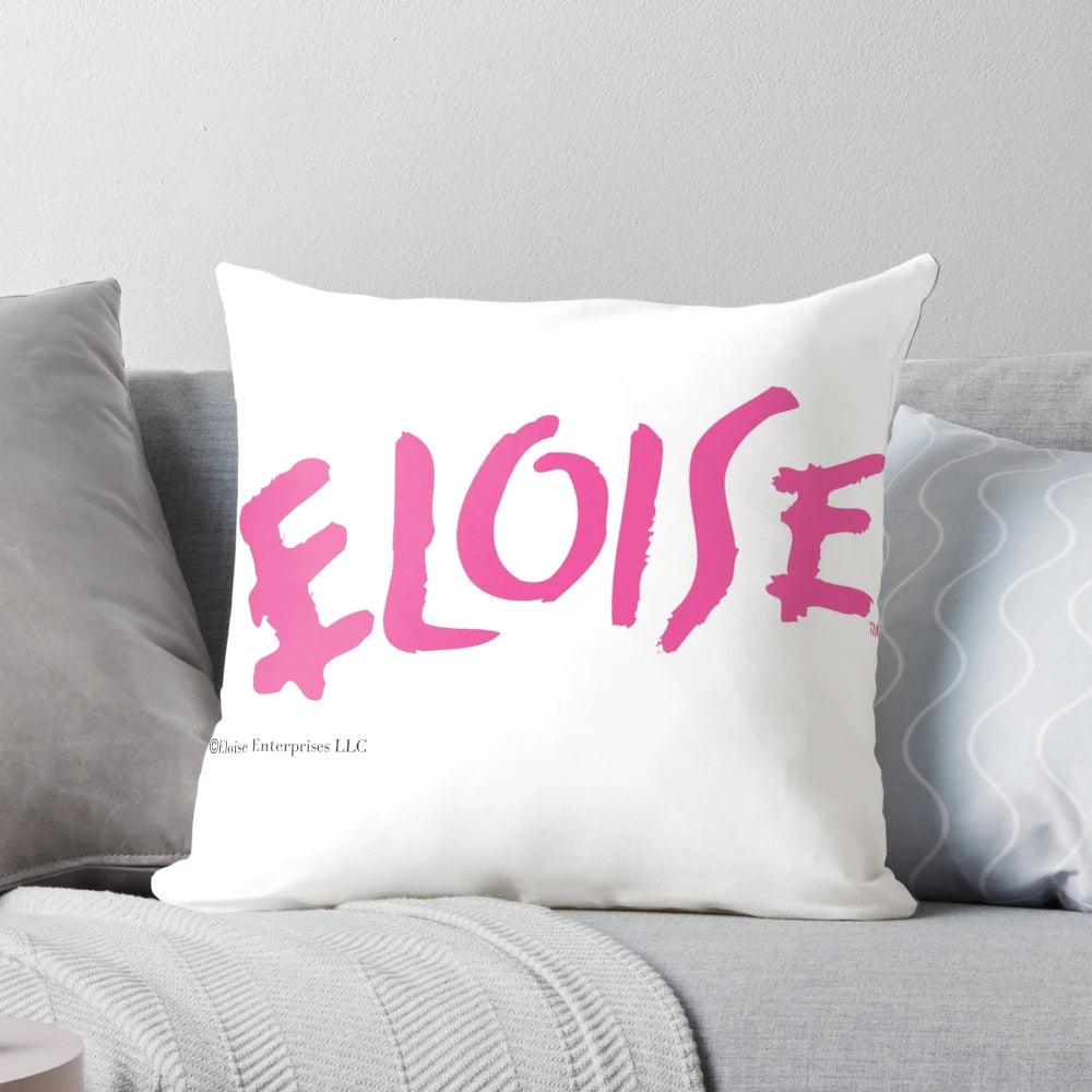 Eloise-themed pink pillow featuring characters from the classic children's book series