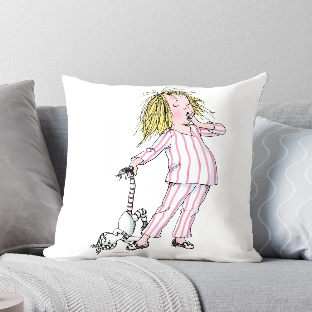 Decorative throw pillow featuring the beloved character Eloise in her pajamas