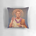 Elon Musk religious pop art icon pillow featuring a portrait of Elon Musk as a religious figure.