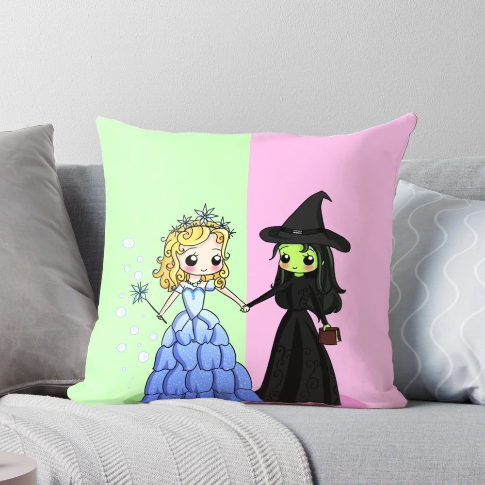 Elphaba and Glinda Pillow, Wicked Wizard of Oz Decorative Throw Pillow