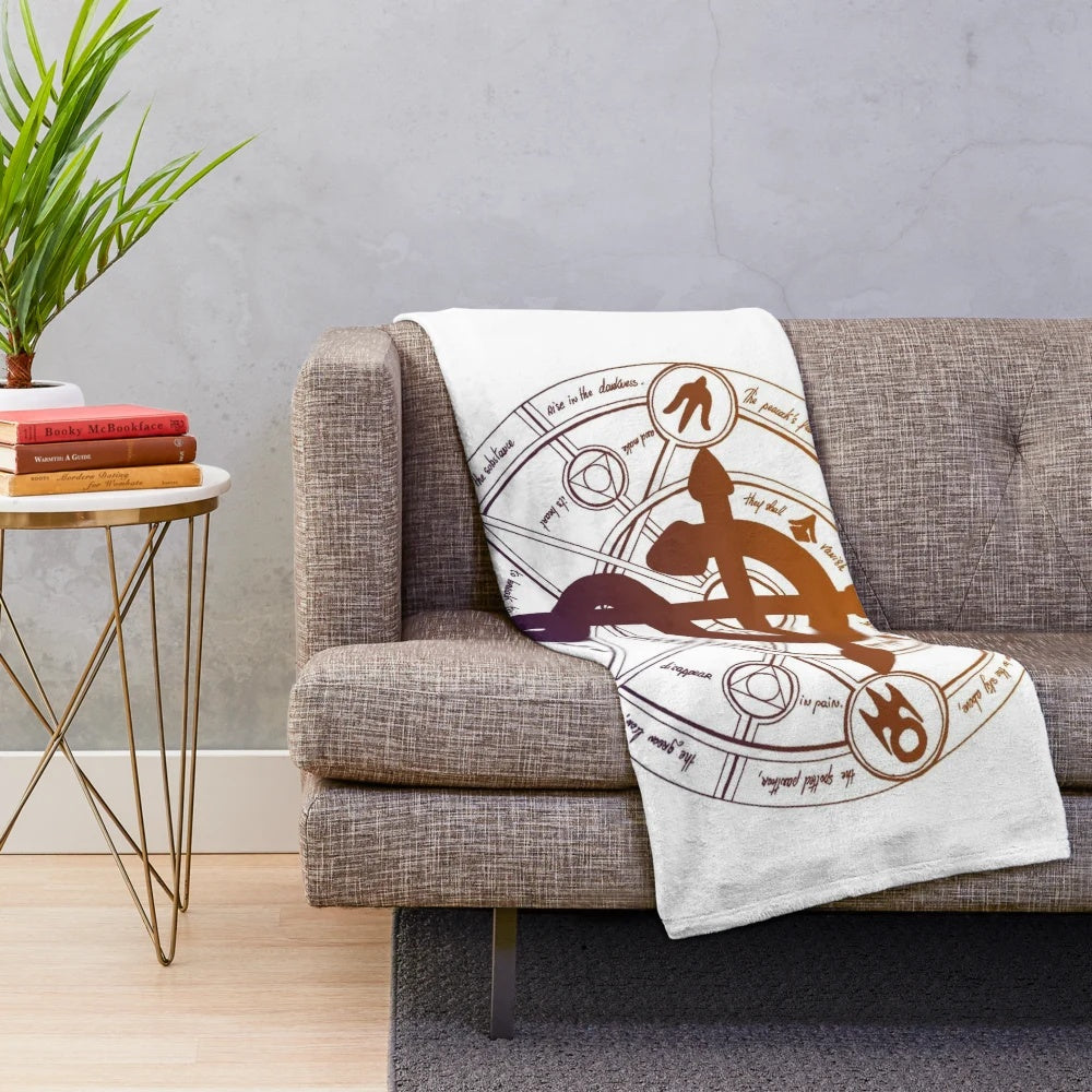 Fullmetal Alchemist-inspired plush blanket featuring the Elric brothers logo