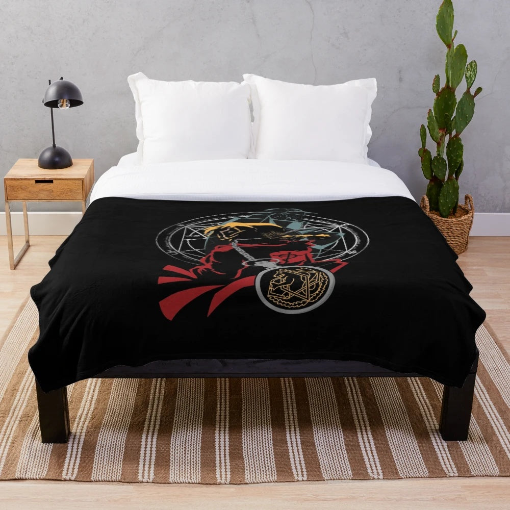 Elric Brothers-Inspired Plush Blanket with Anime-Style Design