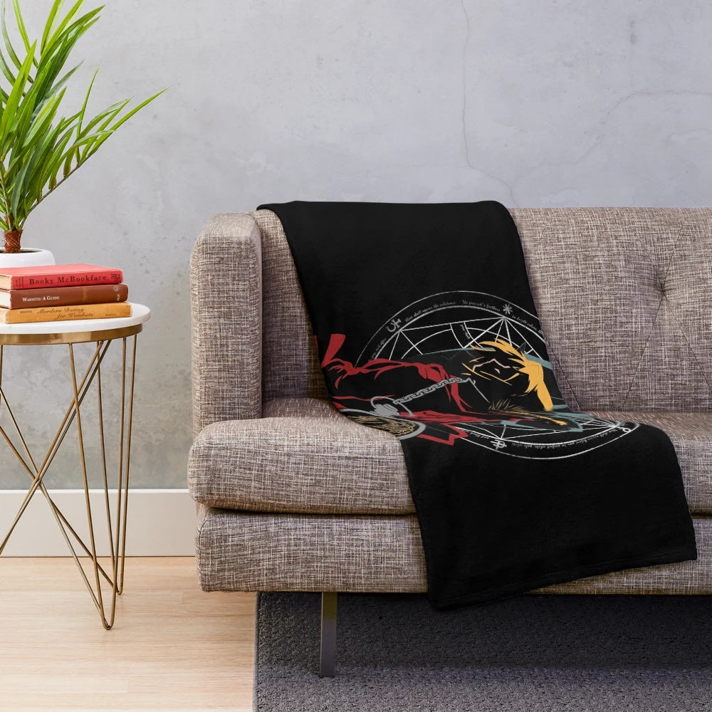 Elric Brothers-Inspired Plush Blanket with Anime-Style Design