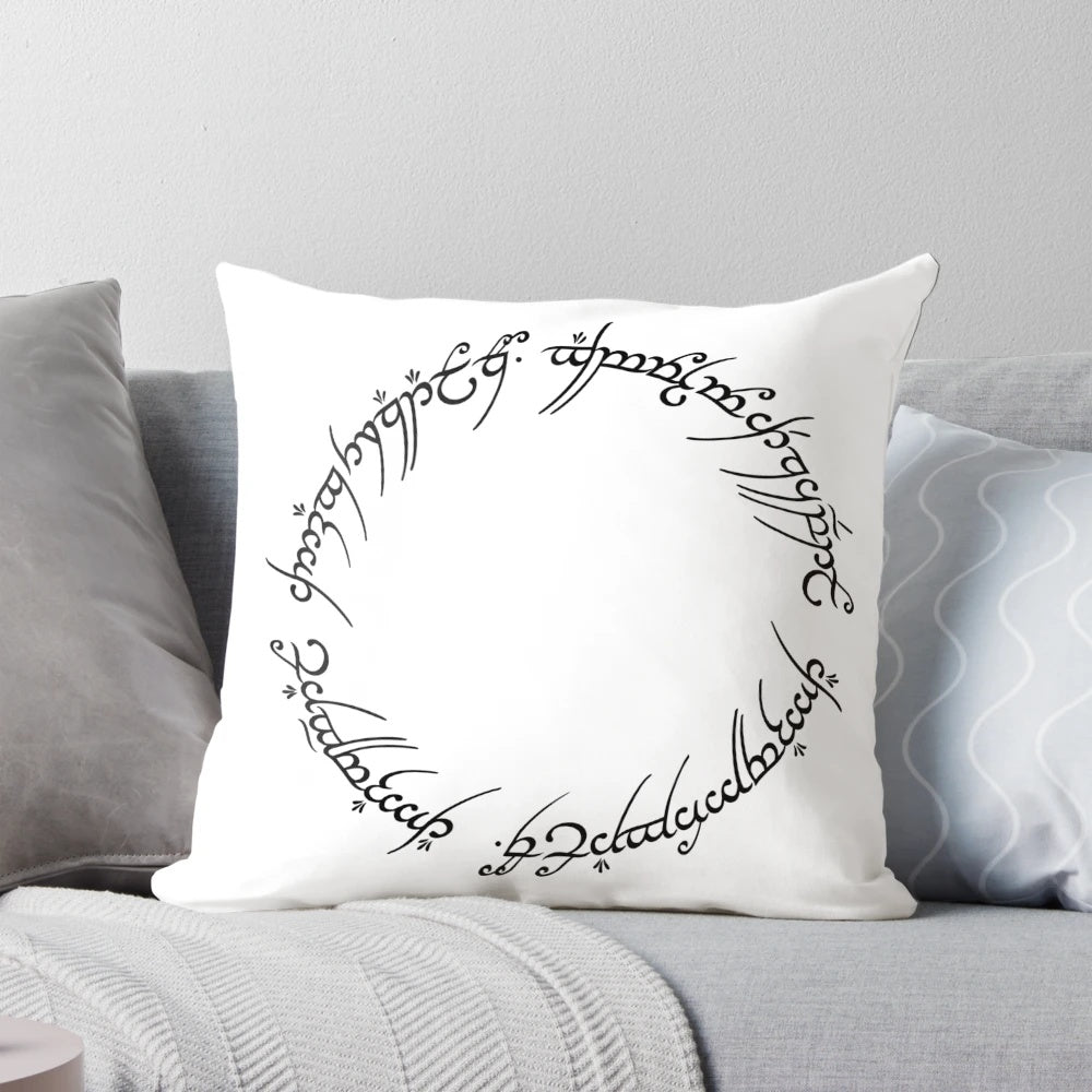 A cozy and decorative LOTR-inspired elvish circle pillow, featuring a beautiful design with Tolkien's Middle-earth elements.
