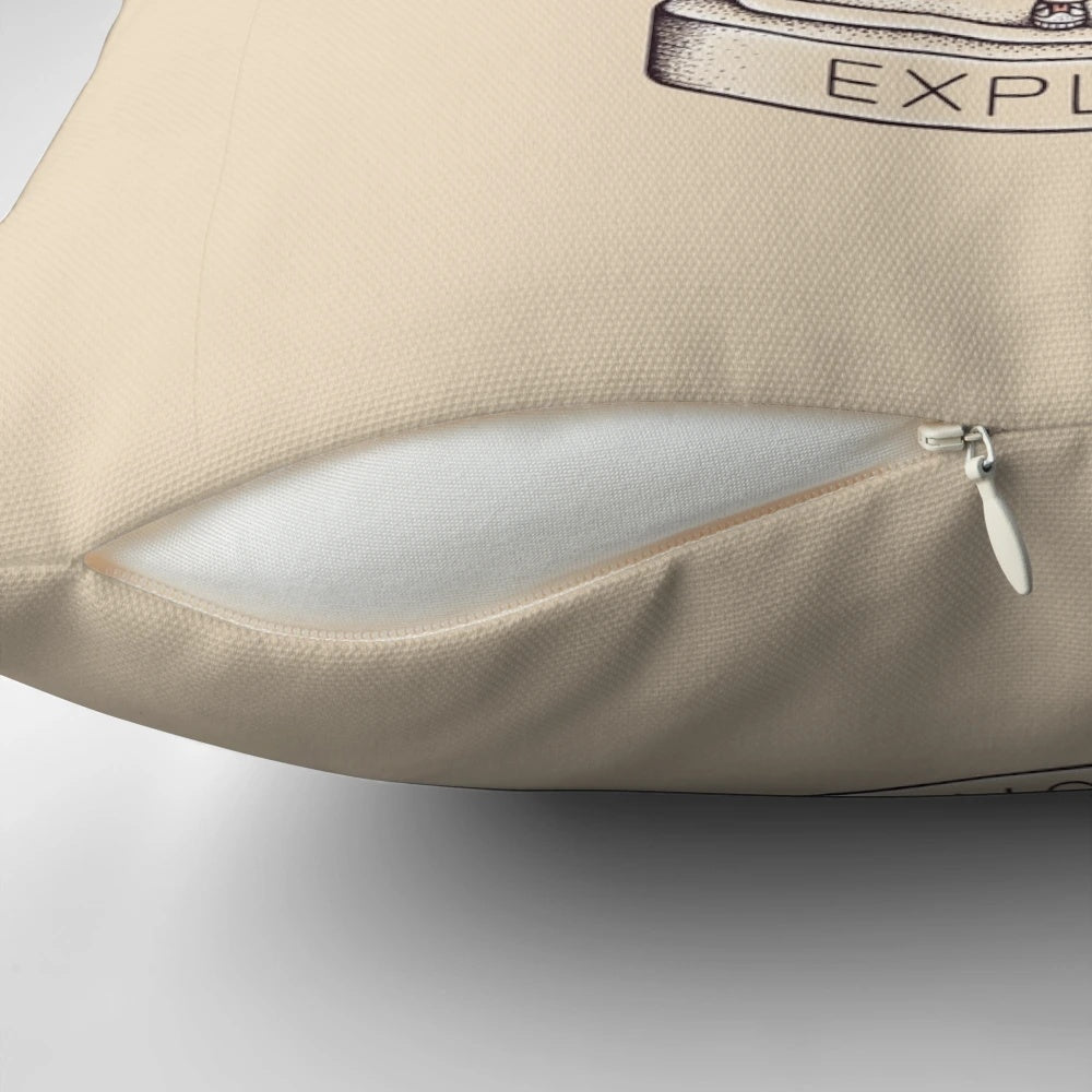 Surreal pillow depicting an astronaut exploring a galaxy of stars and planets