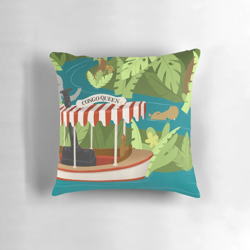 Cruising the Jungle Pillow featuring the iconic Jungle Cruise attraction from Disney