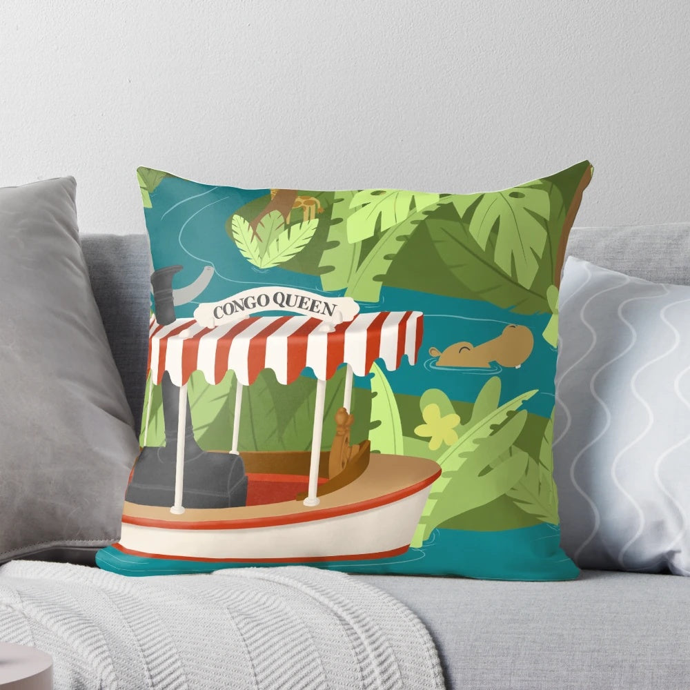 Cruising the Jungle Pillow featuring the iconic Jungle Cruise attraction from Disney