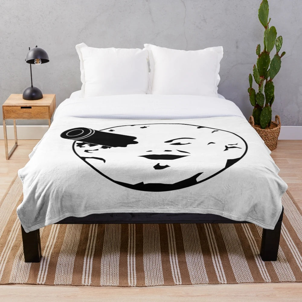 Plush blanket featuring a minimalist space exploration design