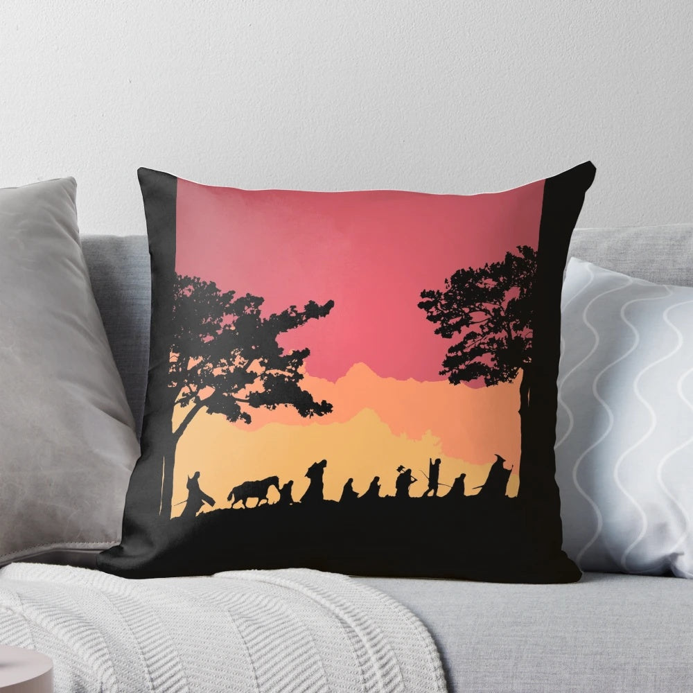 Sunset-themed pillow featuring characters from The Lord of the Rings: The Fellowship of the Ring