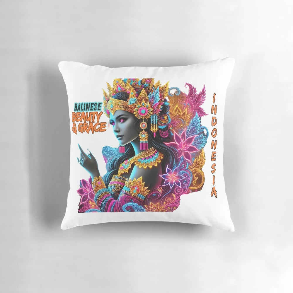 Balinese-inspired decorative pillow showcasing traditional Indonesian artistry and cultural elements.