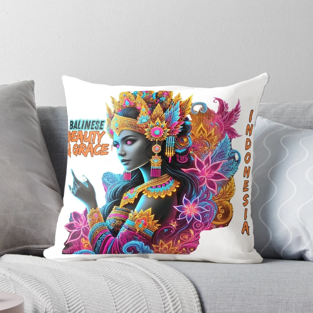 Balinese-inspired decorative pillow showcasing traditional Indonesian artistry and cultural elements.