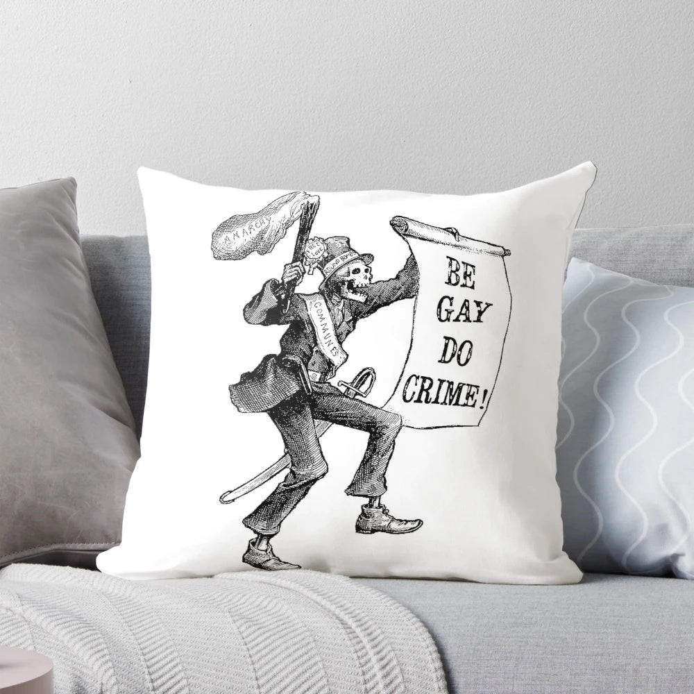 LGBTQ+ 'Be Gay Do Crime' Skeleton Pillow - Celebrate Pride and Equality