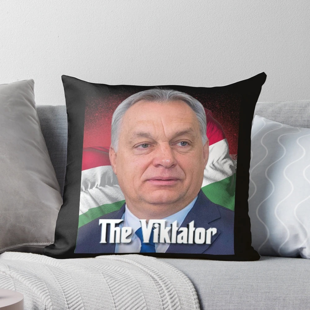 Viktor Orban 'The Viktator' Pillow, a symbol of Hungarian politics and democratic values.