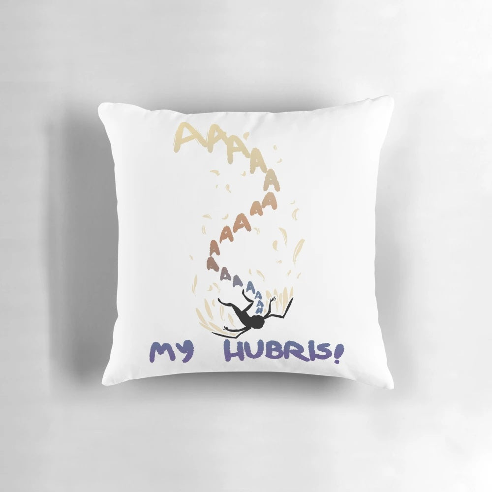 Decorative pillow featuring Greek mythology theme of hubris and Icarus