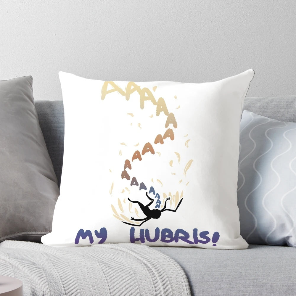Decorative pillow featuring Greek mythology theme of hubris and Icarus