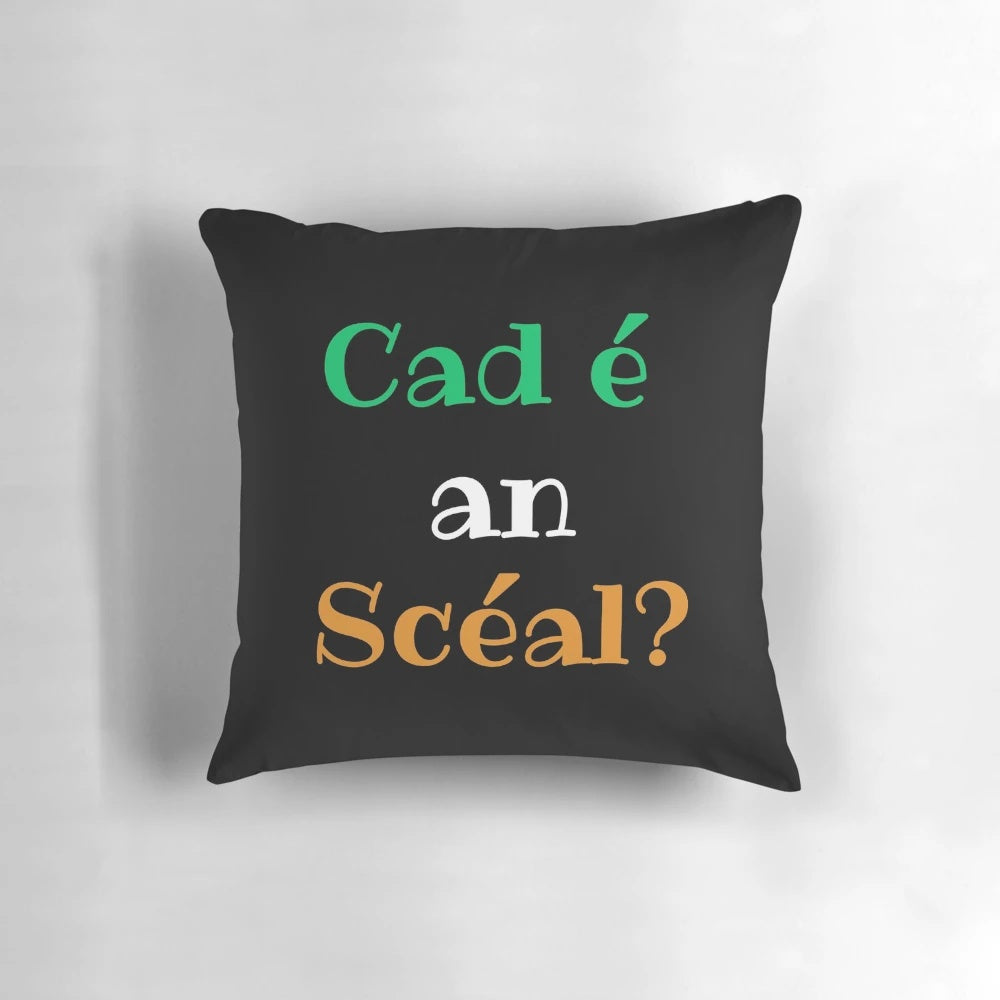 Soft and cozy pillow featuring Irish language text