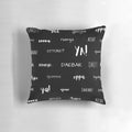 A black and white decorative pillow with handwritten Korean words and phrases, perfect for K-drama and K-pop fans.