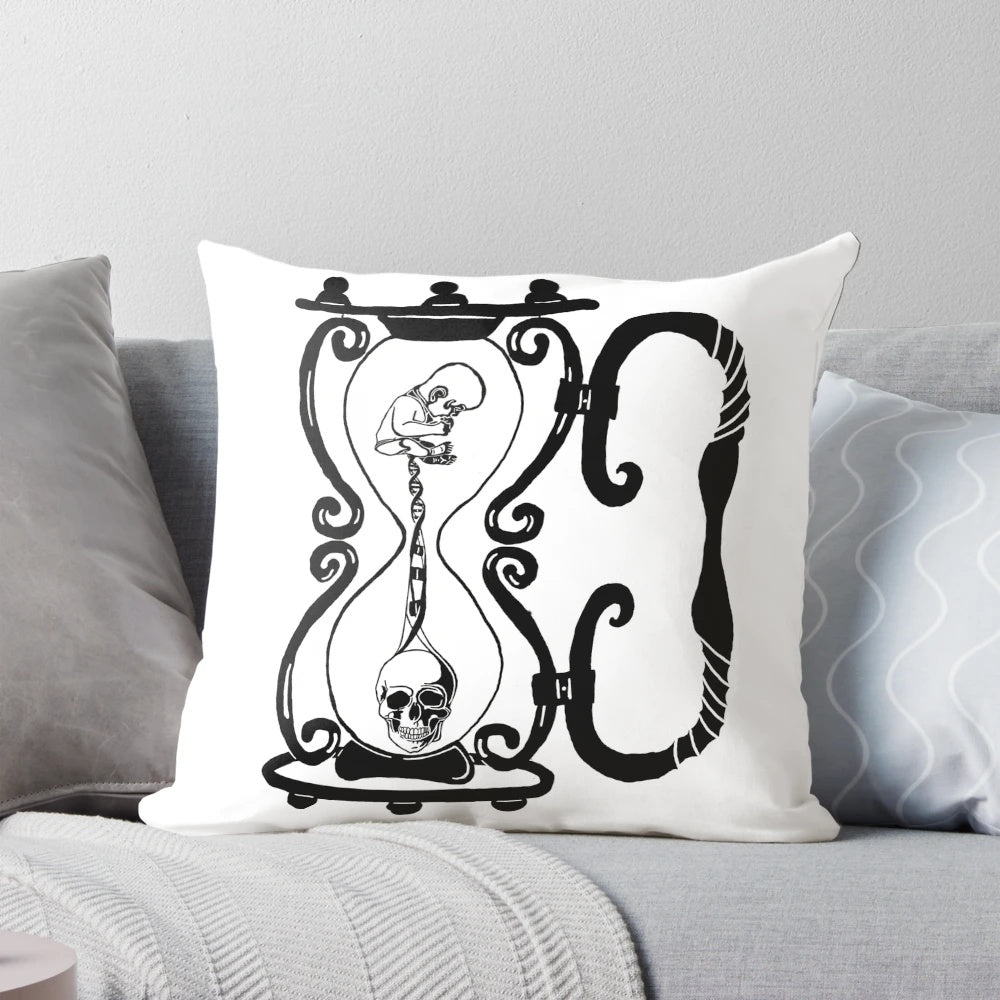 A stylish pillow featuring a skull design, embodying the cycle of life and death.