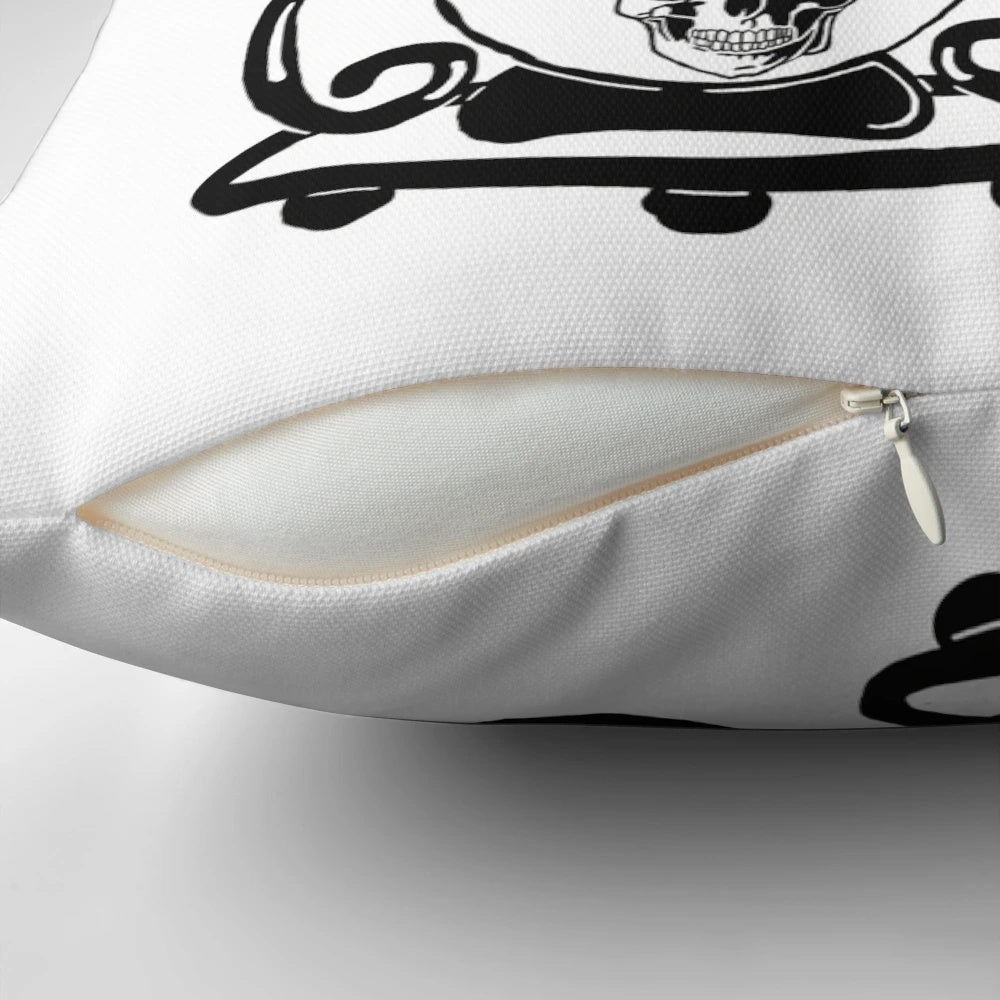A stylish pillow featuring a skull design, embodying the cycle of life and death.