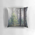 A serene image of a young birch tree surrounded by pine trees and mist, capturing the essence of a Finnish summer morning.