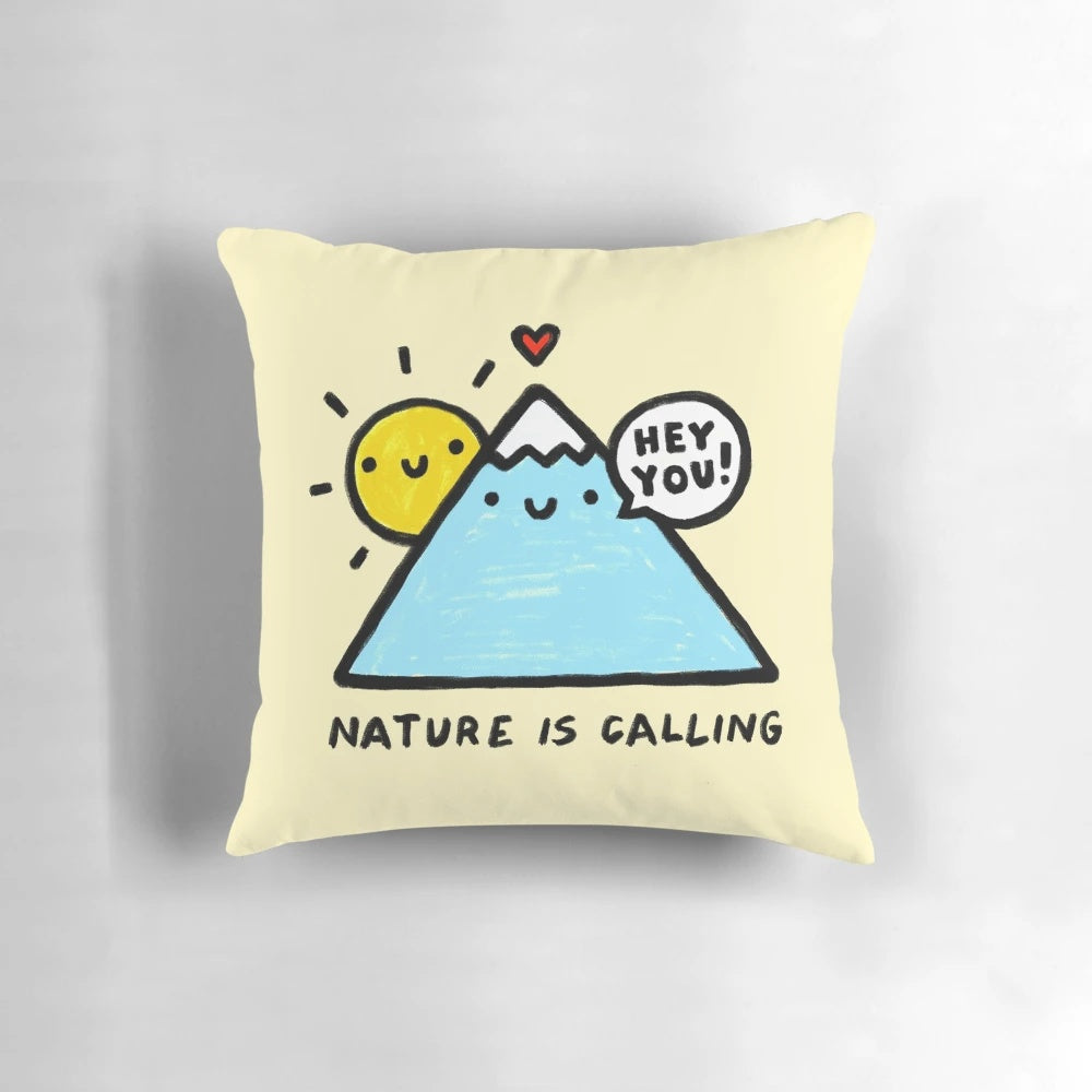Soft and cuddly "Hey You! Nature is Calling" plush pillow with nature-inspired design