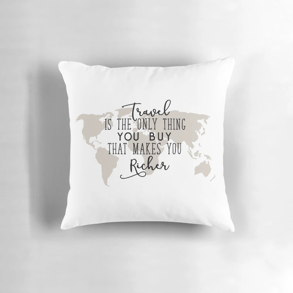 A soft, cozy pillow with a map design, perfect for travel enthusiasts.