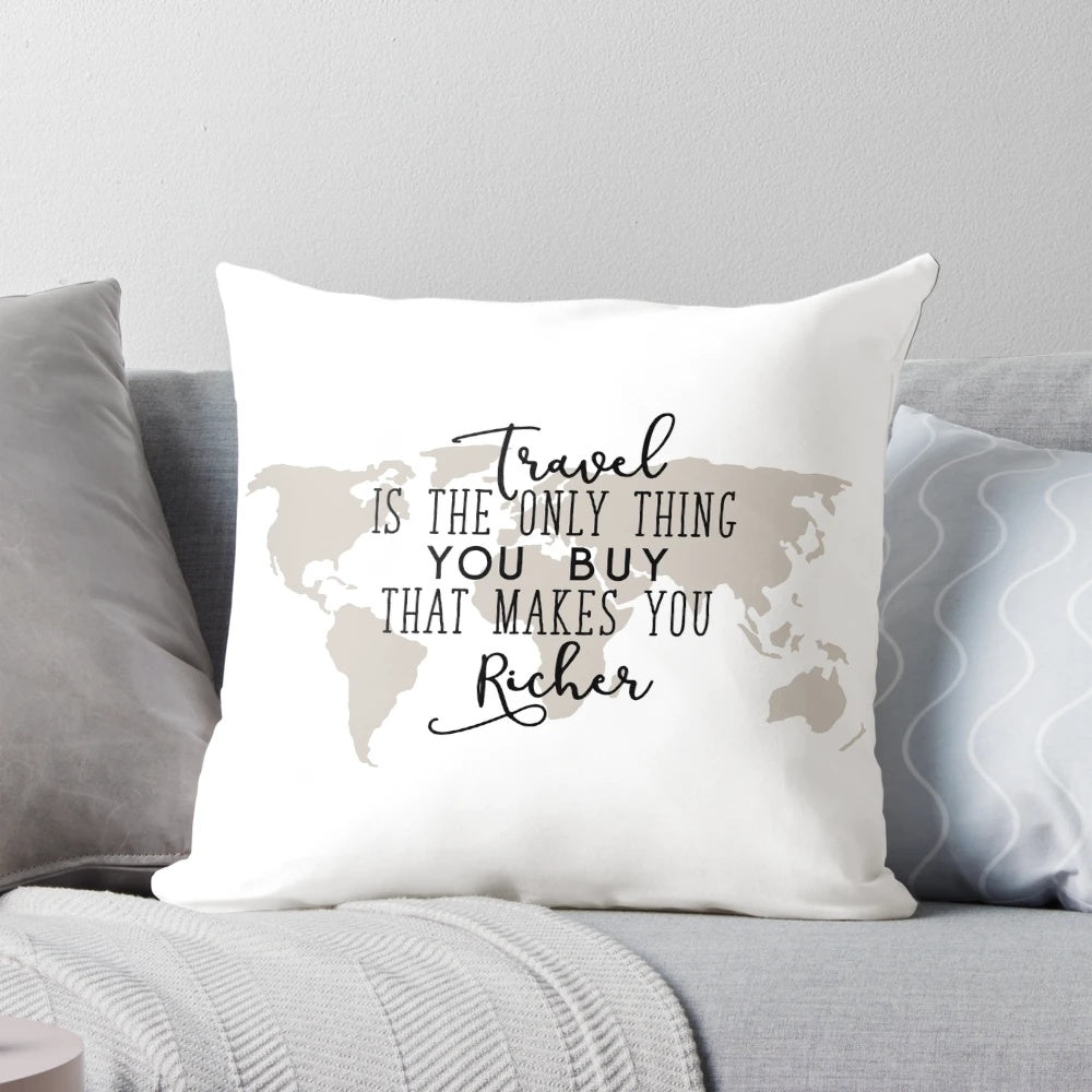 A soft, cozy pillow with a map design, perfect for travel enthusiasts.