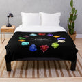 A cozy plush blanket featuring a final fantasy-inspired adventure theme with crystals and gems