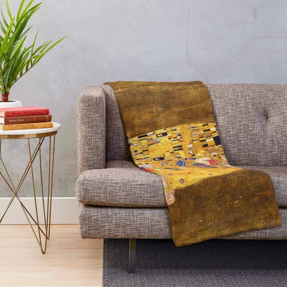 Plush blanket featuring the iconic painting "The Kiss" by Gustav Klimt
