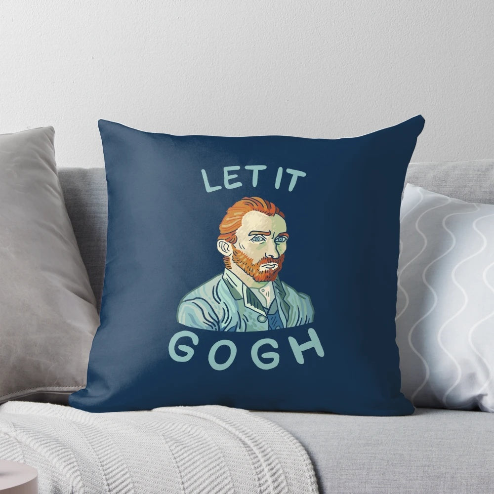 Decorative "Let It Gogh" pillow featuring the iconic style of Vincent van Gogh's artwork