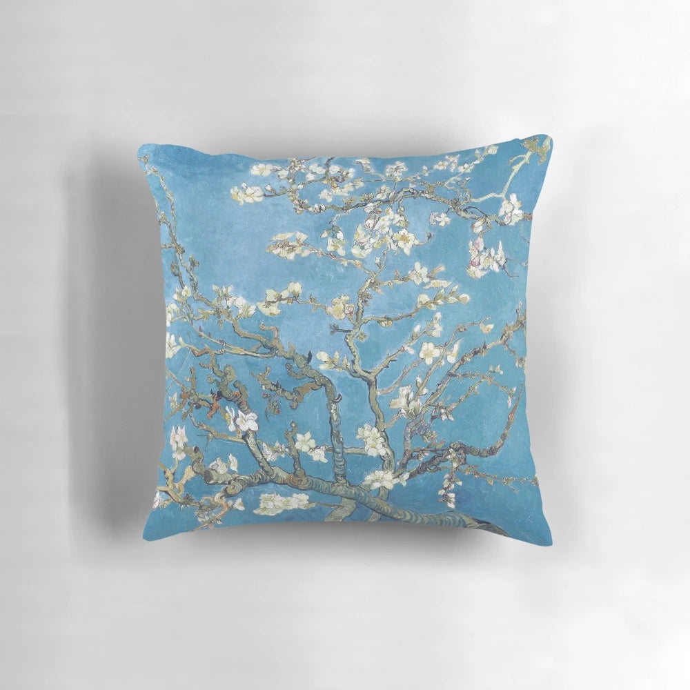 Pillow featuring the iconic "Branches with Almond Blossom" painting by Vincent van Gogh