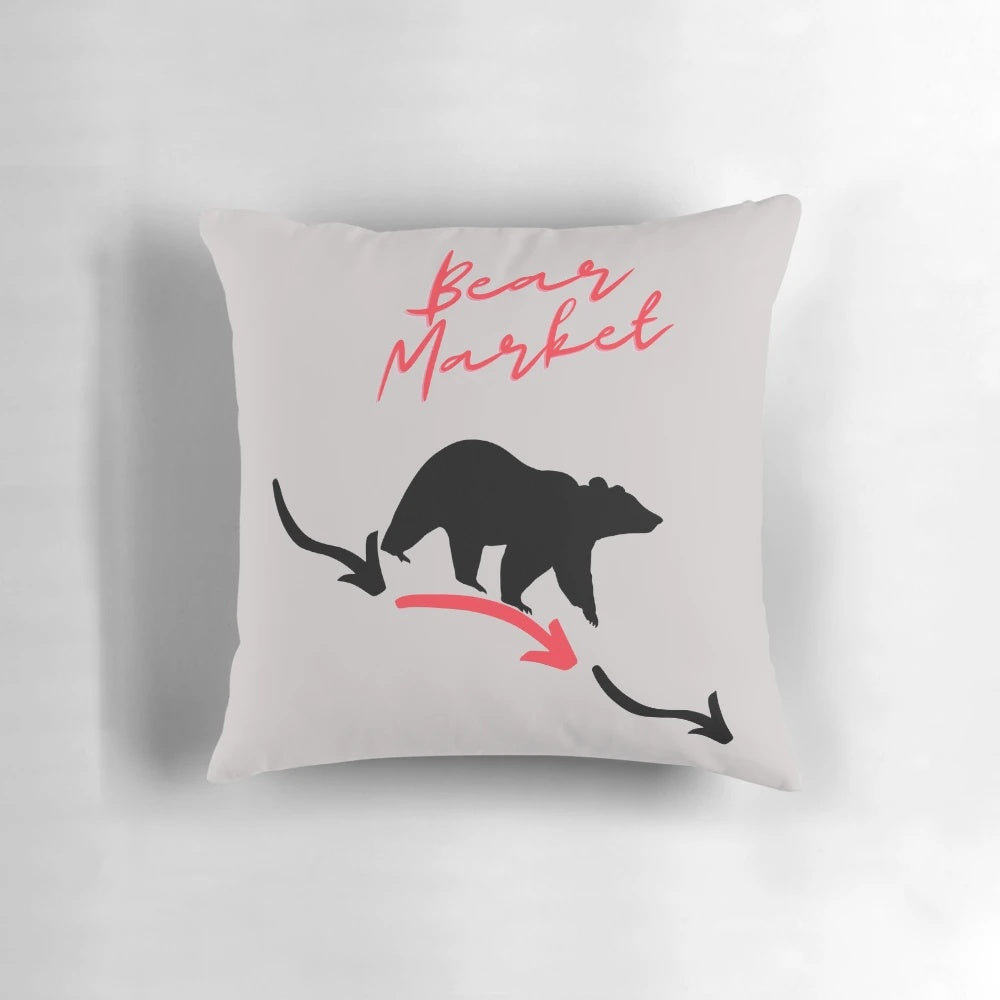 Bear market-themed pillow for a cozy and humorous touch to your home decor