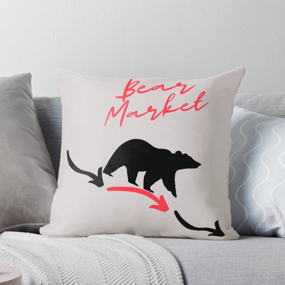Bear market-themed pillow for a cozy and humorous touch to your home decor