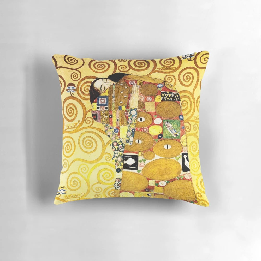 Pillow featuring Gustav Klimt's iconic painting "The Embrace