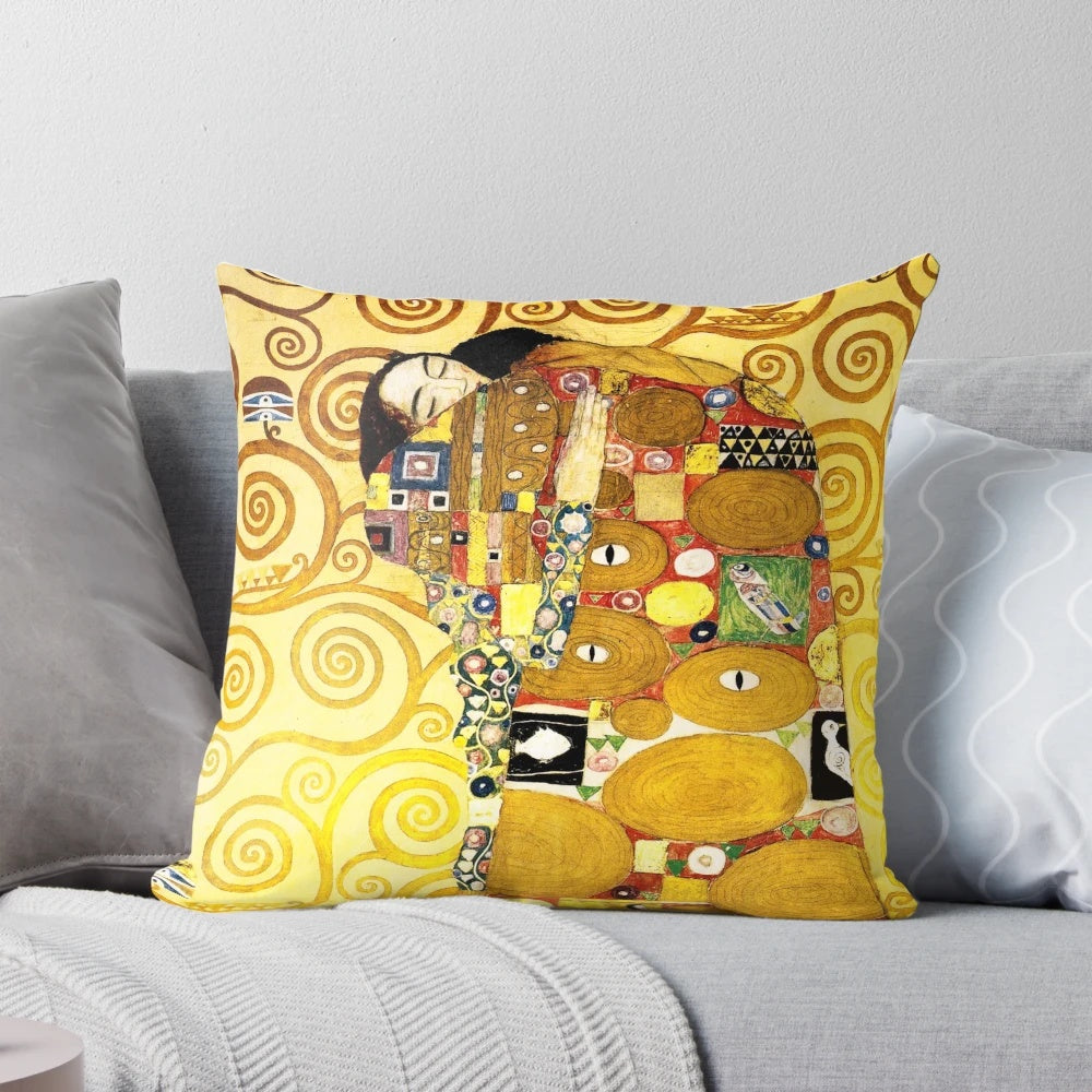 Pillow featuring Gustav Klimt's iconic painting "The Embrace