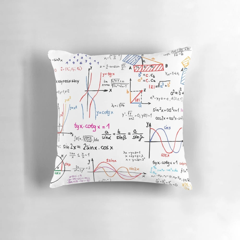 Cozy math pillow featuring formulas and numbers for students and teachers