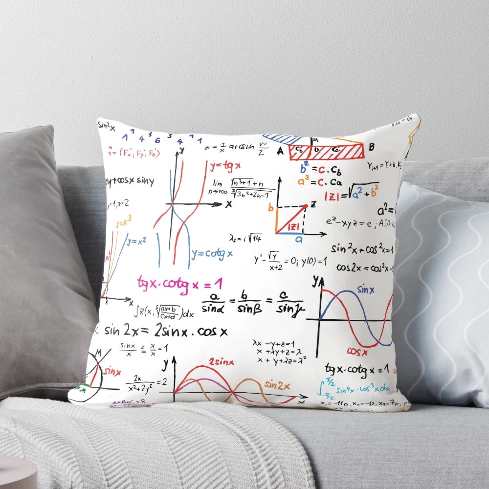 Cozy math pillow featuring formulas and numbers for students and teachers