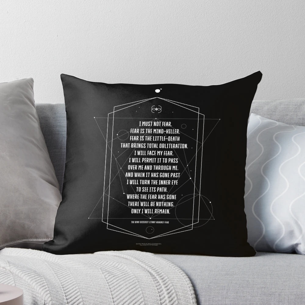 Bene Gesserit Litany Pillow, featuring the iconic "I must not fear" quote from the Dune universe