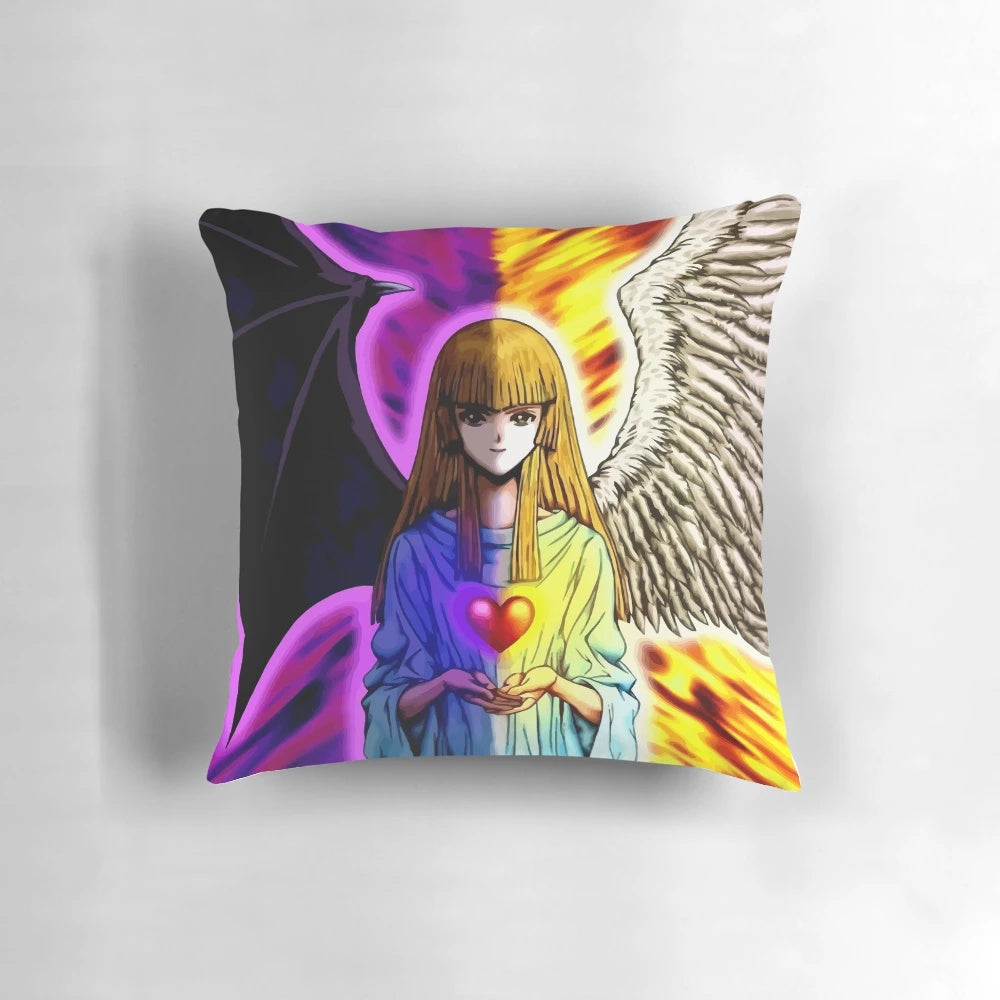 Pillow featuring the iconic Change of Heart card from the Yu-Gi-Oh! anime series with the Blue-Eyes White Dragon and Dark Magician.